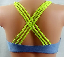 Lade das Bild in den Galerie-Viewer, Bustier-BH blau meliert mit gelben Trägern (C128)