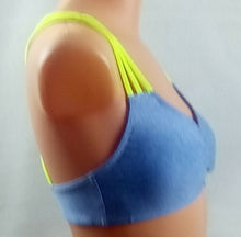 Lade das Bild in den Galerie-Viewer, Bustier-BH blau meliert mit gelben Trägern (C128)