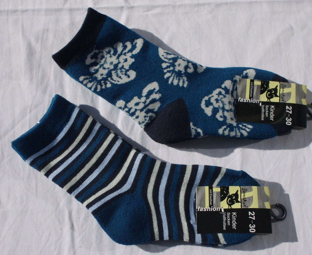 4 / 8 / 12  Paar Kindersocken blau oder brombeer  Baumwolle, Gr: 23-38 (so35)