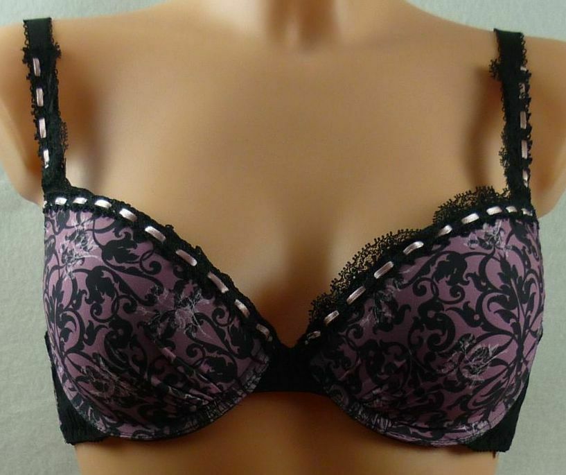 Push-Up-BH mit Spitze, Cups A, B, D, DD Unterbr.65-80, schwarz/rosa (C134)